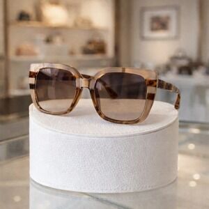 Sunglasses Women Beige Square Oversize Half Frame Fashion
